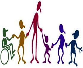 A group of illustrated people of all colors and abilities holding hands